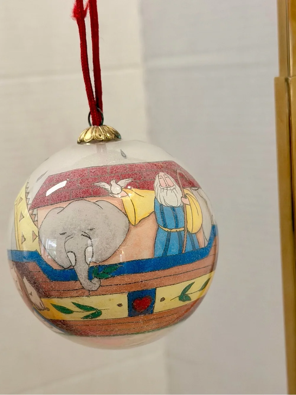 Vintage Hand Painted Glass Ornament Noah’s Ark